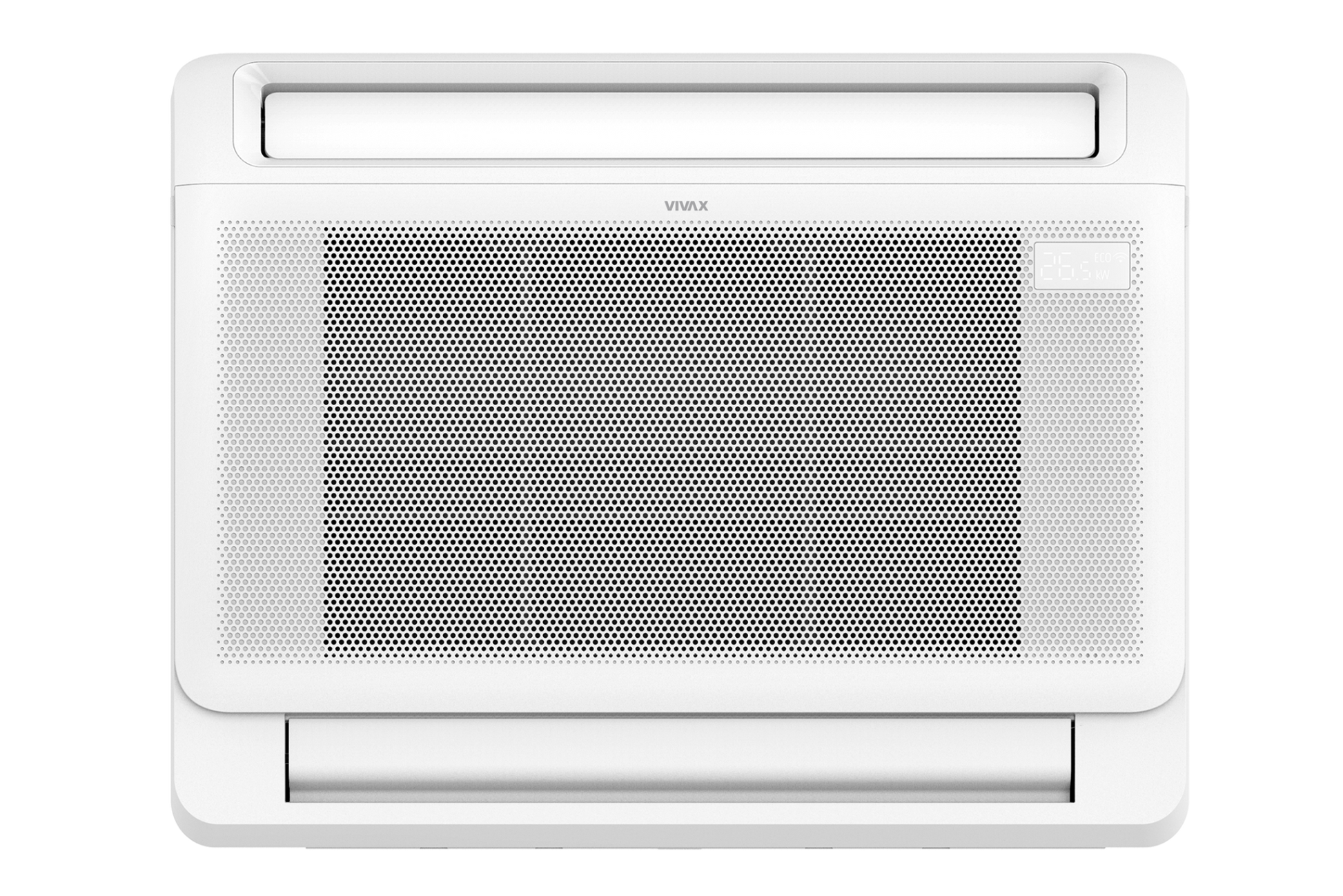 A white wall-mounted window air conditioner with a large front grille and a slim top vent, shown against a plain white background.